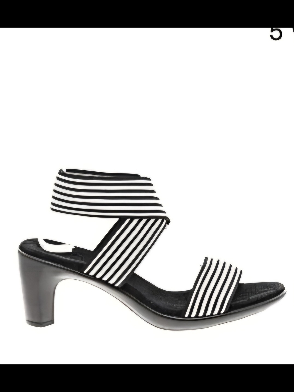 Charleston Shoe Co Black White Striped Stretch Sandals Block Heel Size 8